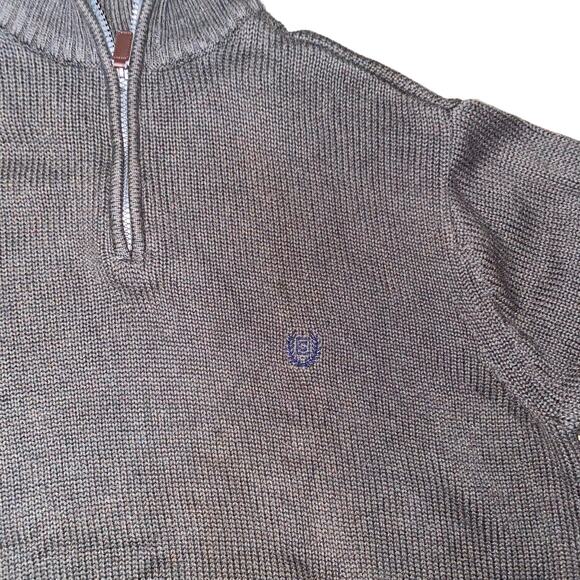 Chaps Pullover Mock neck 1/4 Zip pull tab Chunky Grandpa Sweater XL Brown - Picture 3 of 12